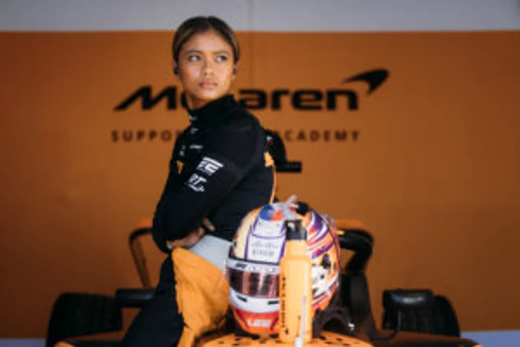 F1: The Academy. Bianca Bustamante in F1: The Academy Cr. F1 ACADEMY Limited | Parc Fermé’/Courtesy of Netflix © 2025